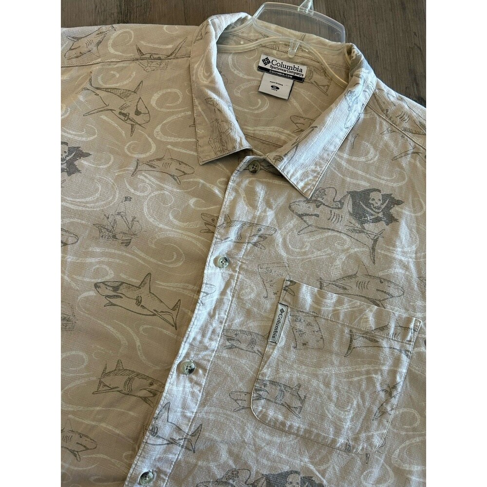 Columbia Sharks Pirates Button Short Sleeve Polo Shirt Casual Size XL